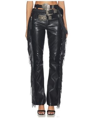 Markgong PANTALON FAUX LEATHER FRINGE en Black - Noir