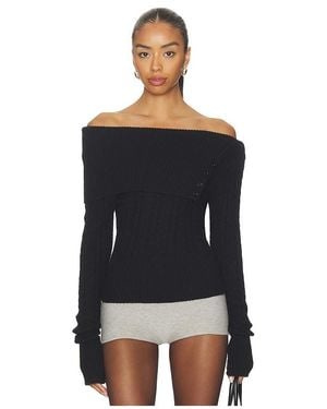 GUIZIO Draped Collar Knit Sweater - Black
