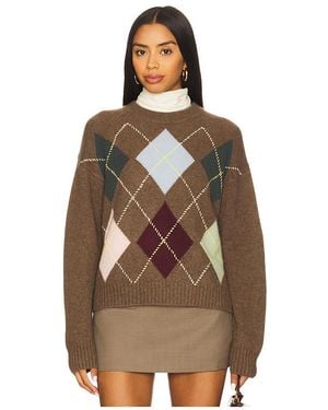 White + Warren Cashmere Argyle Crew Jumper - Brown