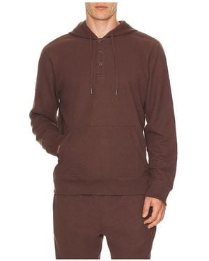 Onia Waffle Half Button Hoodie - Brown