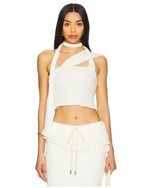 ZEMETA Milky Knit Tie Scarf Top - White