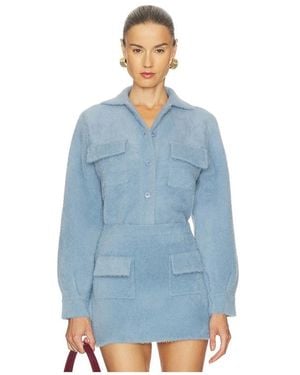 Susana Monaco Fuzzy Sweater Cargo Jacket - Blue