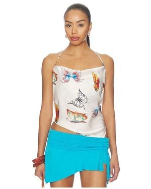 Juliet Johnstone Satin Cowl Neck Halter Top - White