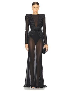 Zhivago Padded Mesh Evening Gown - Black