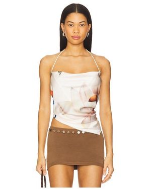 Juliet Johnstone Printed Cowl Neck Halter Top - Natural