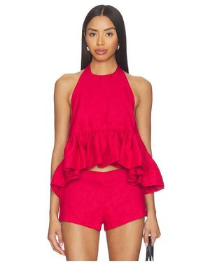 AEXAE X Revolve Linen Peplum Top - Pink
