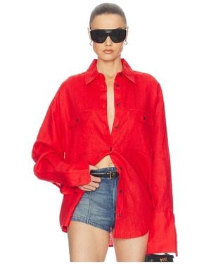 Helsa Washed Linen Shirt - Red