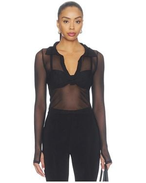 Michael Lauren Mathias Mesh Longsleeve Polo Henley - Black