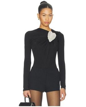 David Koma Crystal Leaf Long Sleeve Bodysuit - Black