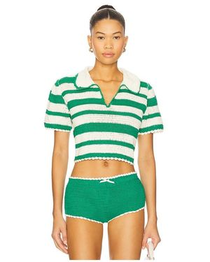 For Love & Lemons Crochet Rugby Polo Top - Green