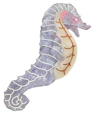 Solar Eclipse Hand-Painted Seahorse Claw Hair Clip - White