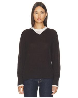 White + Warren Superfine Merino V Neck Top - Black