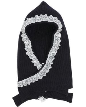Ganni Compact Wool Balaclava Lace - Black