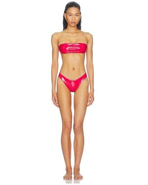 naranja furcado Latex Splash Matte Bandeau Bikini Set - Red