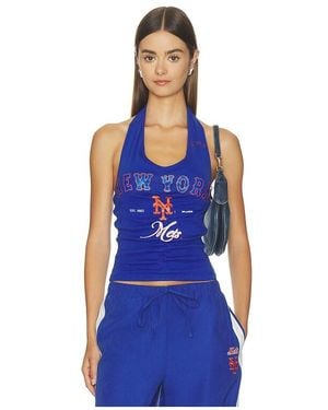 OFF SEASON Ruched Halter Top - Blue