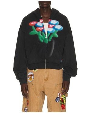 VANDY THE PINK Spray Flower Zip Up Hoodie - Black