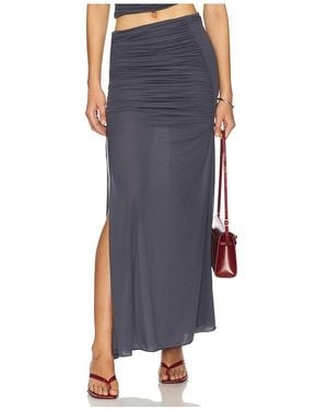 Indah Sina Solid Gathered Band Maxi Skirt - Blue