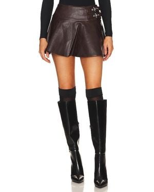 WeWoreWhat Faux Leather Buckle Mini Skort - Black