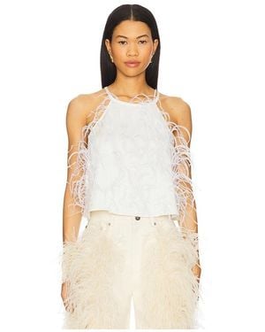 LAPOINTE Satin Halter Cami With Feather - Natural