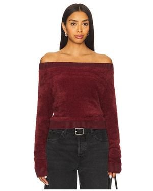 Central Park West Eyelash Off Shoulder Jumper - Red