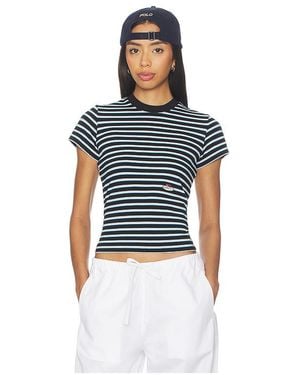 HOMMEGIRLS X Fruit Of The Loom Striped Baby Tee - Blue