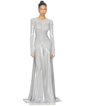 Norma Kamali Abendkleid Long Sleeve V Neck Shirred Front Flared - Weiß
