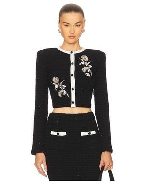 Self-Portrait Floral Textured Knit Jacket - Black