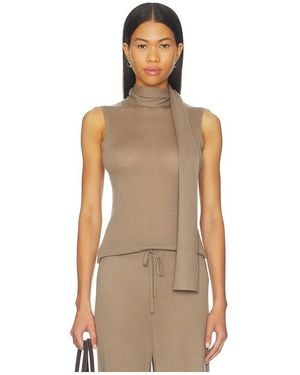 Enza Costa Tissue Cashmere Sleeveless Scarf Sweater - Natural