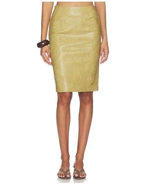 Markgong Dust Faux Leather Floral Imprinted Pencil Skirt - Yellow