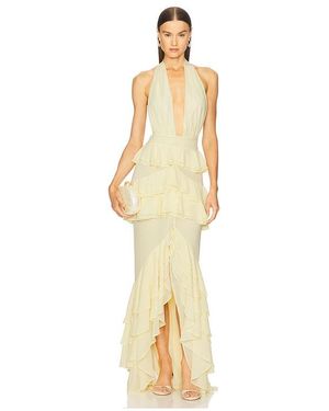 Michael Costello Vestido Largo Clara En Color Amarillo Limon Talla (También En Xl) - Metálico