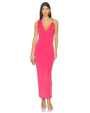 Balmain Gold Detail Jersey Draped Long Dress - Pink