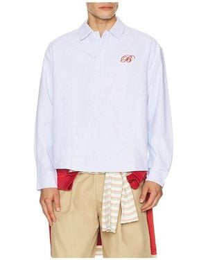 BOUND Half Button Script Oxford Shirt - White