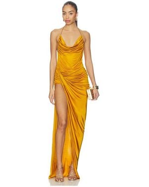 Atlein Vestido A Media Pierna Drapeado En Color Amarillo Mostaza Talla (También En 40/6) - Naranja