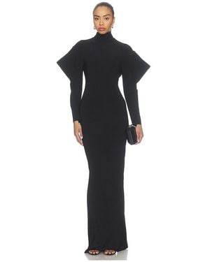 Norma Kamali Wing Sleeve Open Back Bow Neck Gown - Blue