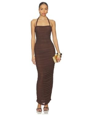 SNDY'S Gianna Ruched Halterneck Maxi Dress - Brown