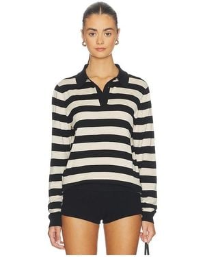 Enza Costa Stripe Silk Knit Polo - Black