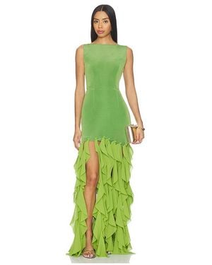 Elliatt Marison Ruffled Fringe Gown - Green
