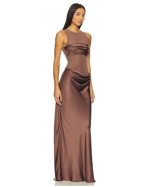 yahaira maxi dress in dark brown Women's Asymmetric Knit Maxi Dress With Scarf - Brown - L - Laya
