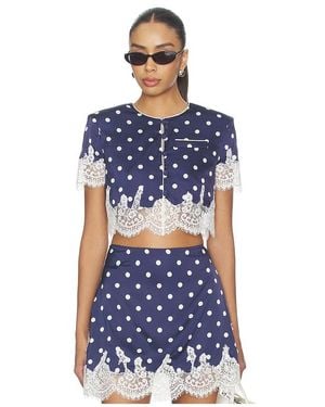Self-Portrait Polka Dot Satin Top - Blue