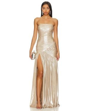 retroféte Josie Pleated Metallic-Lamé Gown - Natural