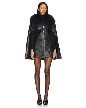 Susanna Chow Sheila Removable Shearling Collar Leather Cape - Black