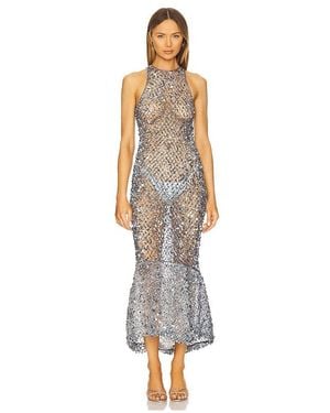 LAPOINTE Sequin High Low Midi Dress - White