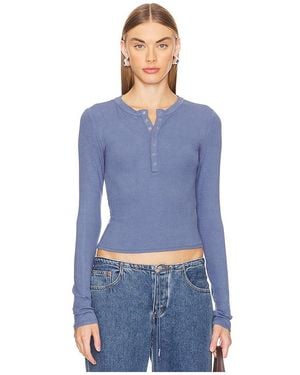 Lovers + Friends Viscose Henley Top - Blue