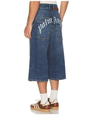 Palm Angels Curved Logo Denim Skater Short - Blau