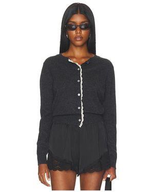 Cubic London Lace Trim Knit Wool Cardigan - Black