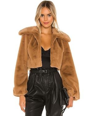 Camila Coelho Cleobella Cropped Faux Fur Jacket - Brown