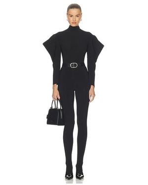 Norma Kamali Wing Sleeve Open Back Bow Neck Catsuit - Black