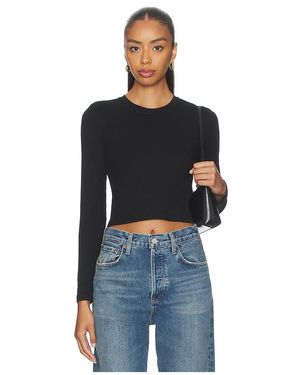 PERFECTWHITETEE Sienna Luxe Rib Cropped Long Sleeve - Blue