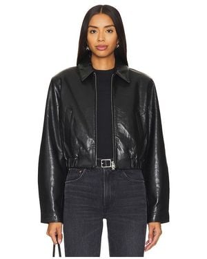 Agolde Cropped Leather Moto Jacket - Black