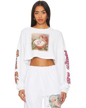 Boys Lie Nestled Up Long Sleeve Crop Tee - White